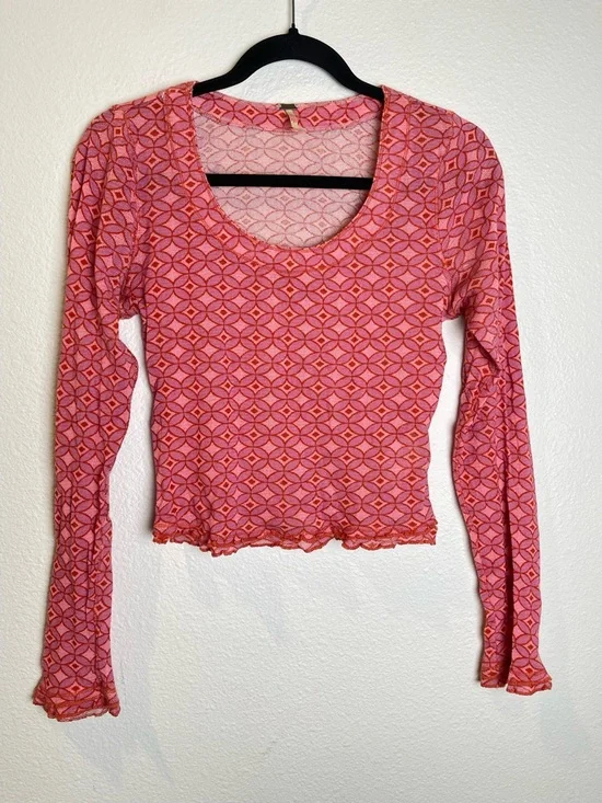 Free People Garner Long Sleeve Tee in Pink Combo Size XS - Picture 4 of 16